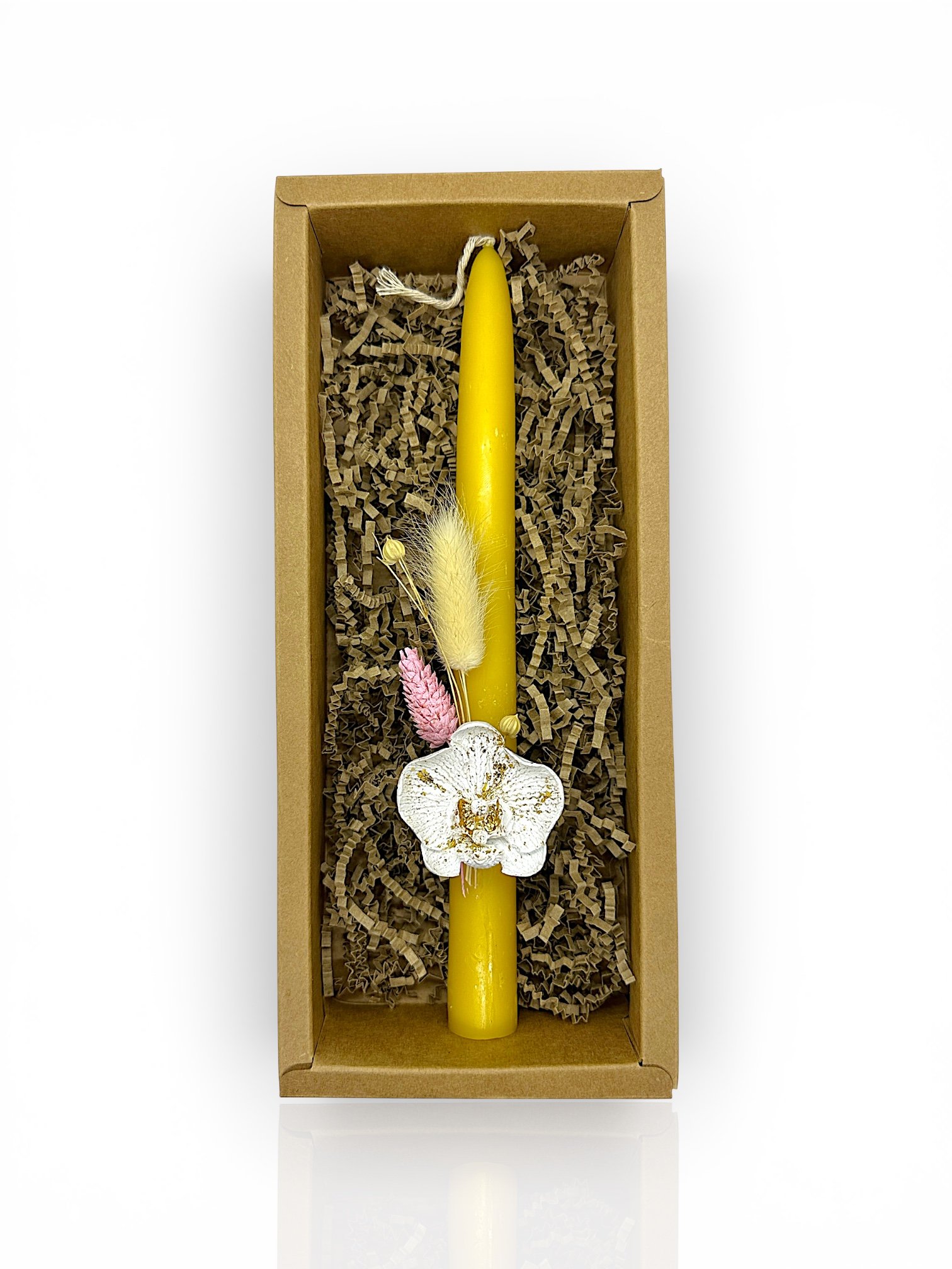 Χειροποίητη Πασχαλινή Λαμπάδα με Πορσελάνινη Ορχιδέα & Φύλλο Χρυσού - Image 2